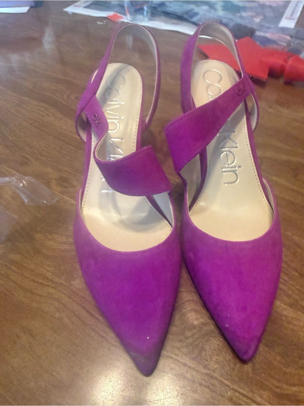 Calvin Klein Magenta Suede Pointed-Toe Slingback Heels